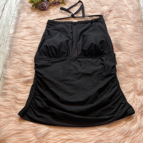 NWT Calvin Klein Black Stretch Removable Cups Tie Shirred Halter Swim Top sz M - Picture 2 of 13
